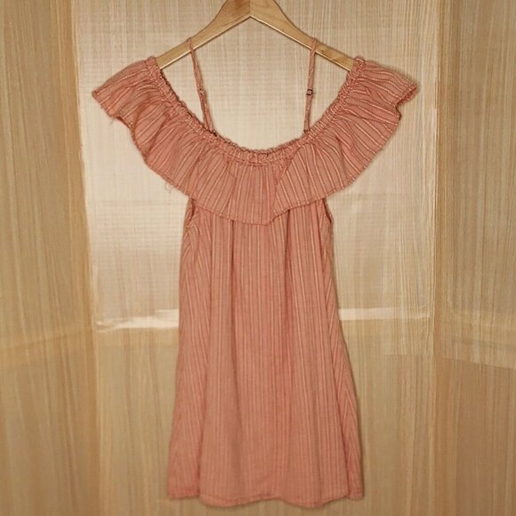 Umgee Womens Peach Striped Off The Shoulder Tunic Large - Picture 1 of 6